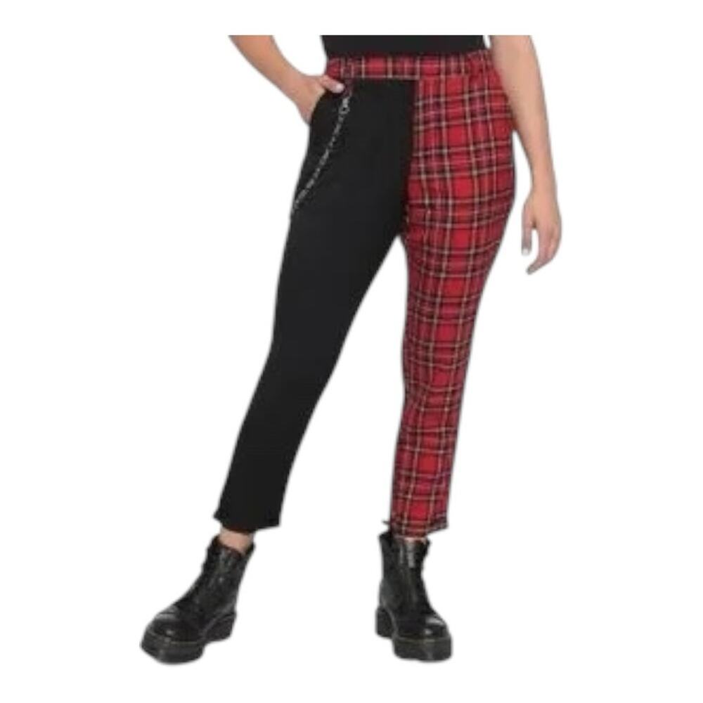 Hot Topic Black and Red Plaid Split Leg Pants XS